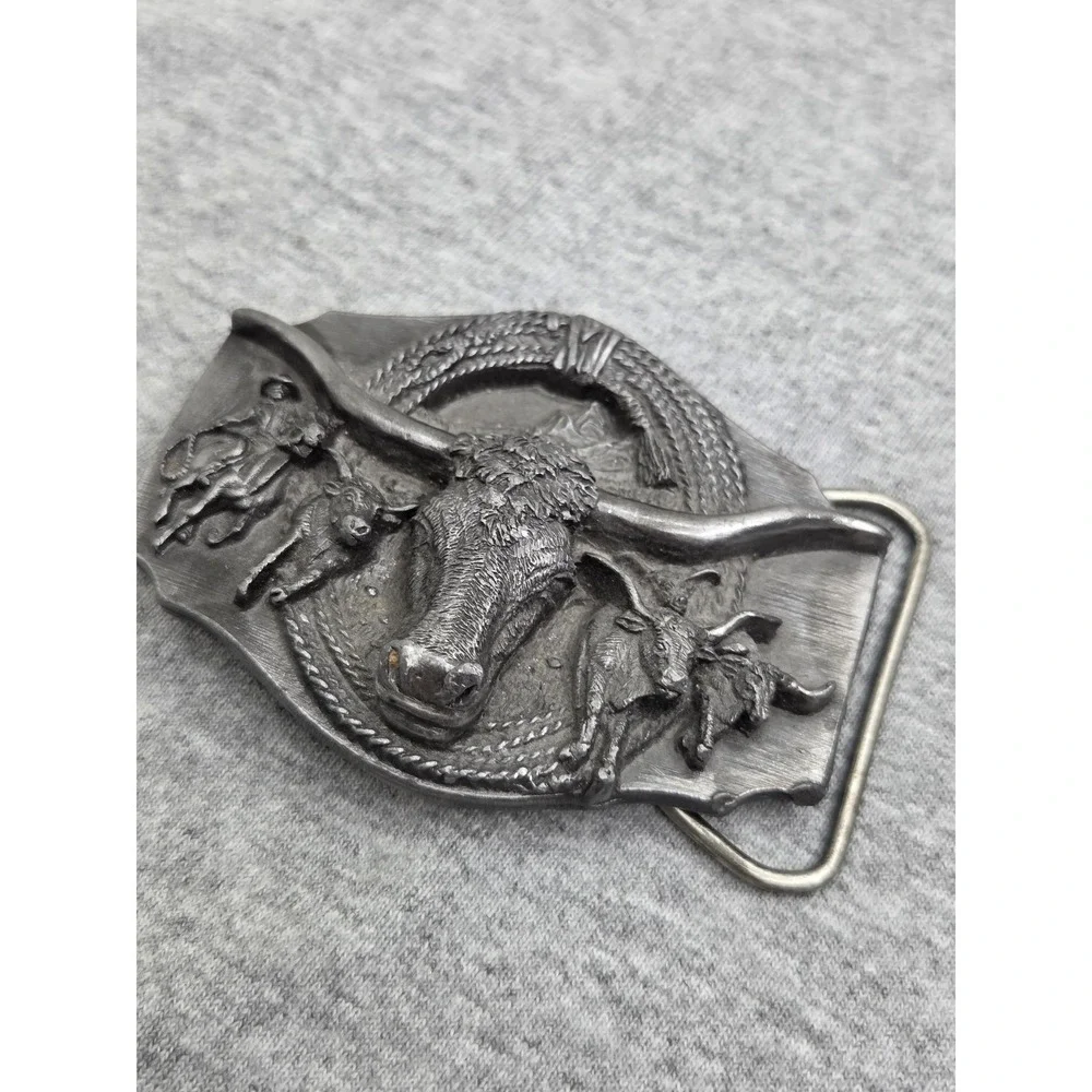 1988 Siskiyou Heavy Pewter Longhorn Steer Rodeo Belt Buckle USA